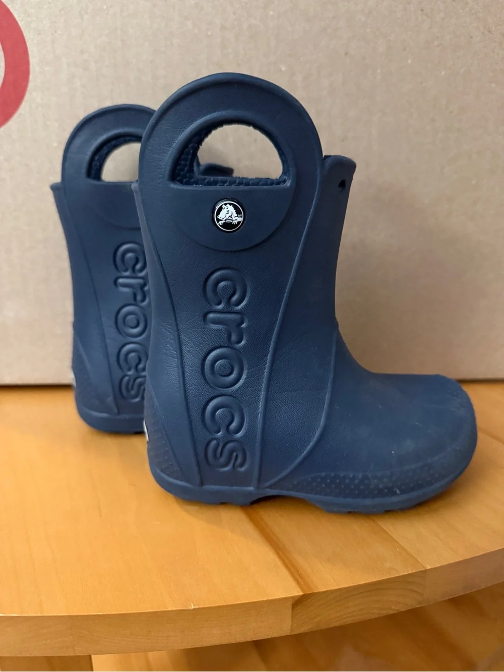 Original CROCS Kids C 8 Navy Blue Waterproof Rain Boots Pull Handles Handle It